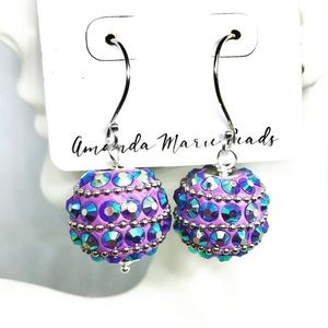 Handmade Purple Beads With Rhinestones Earrings